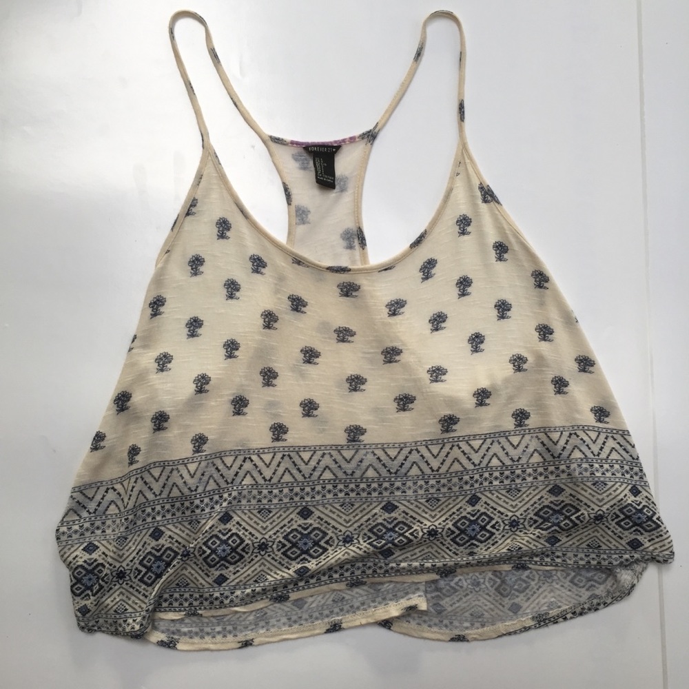 ☀️Forever 21 Paisley Print Cream Blue Tank Top Large